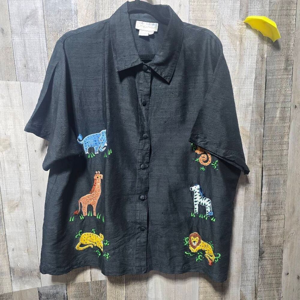 Casey Coleman Vintage 90s Silk Safari Animla Textured McBling Button Up Shirt 3x